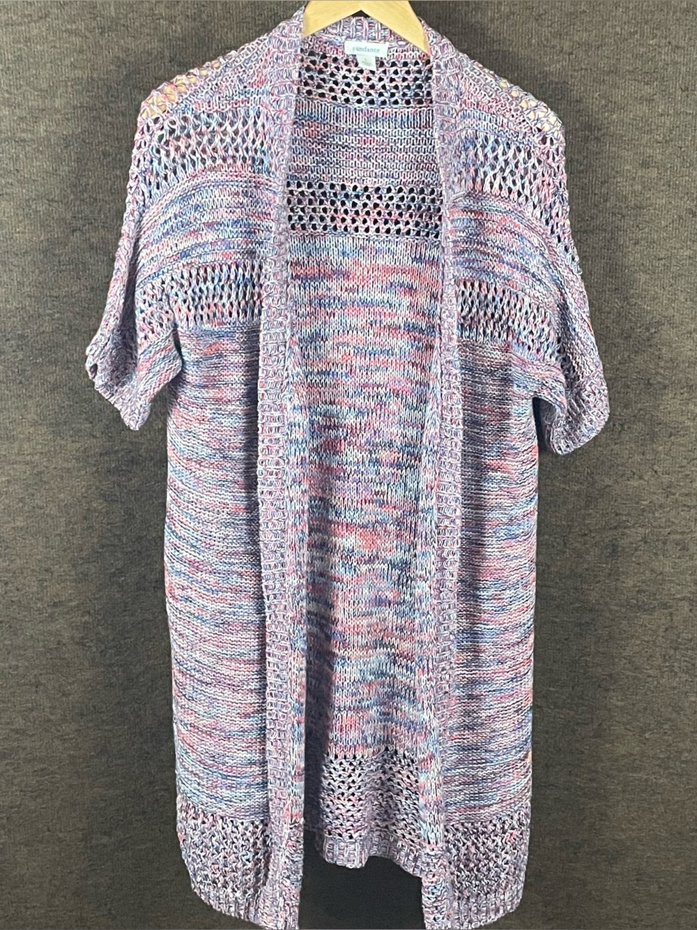 Sundance Cardigan Sweater Large Open Front Long Line Crochet Knit Boho Cotton 18